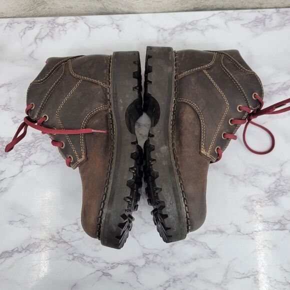 American Eagle Vintage Brown Leather  Boots with Deep Red Laces Chunky Lug Soles - Picture 4 of 12